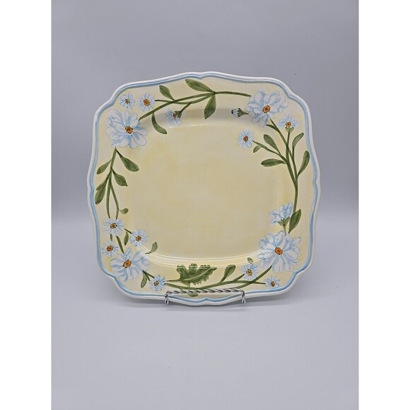 Block 2001 Daisy Chain 10.5" Dinner Plate Yellow & Light Blue with White Daises - Picture 1 of 8